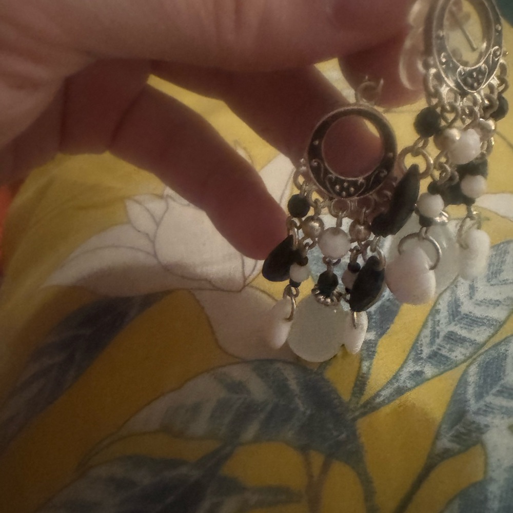 Chandelier Drop Earrings with White and Black Beads